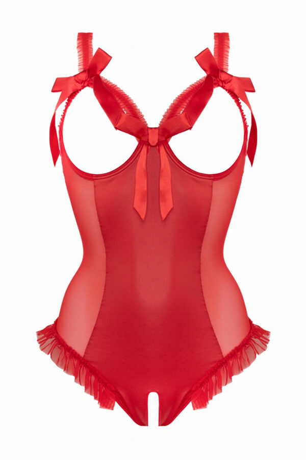 Body wetlook ouvert rouge Mistique - Christine – Image 3