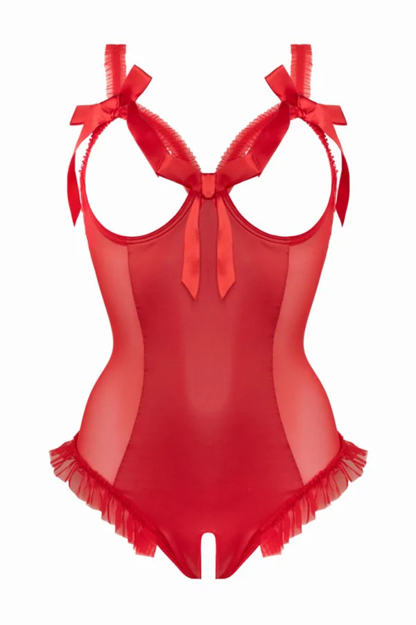 Body wetlook ouvert rouge Mistique – Christine - 94edenstreet.com - sexshop en ligne