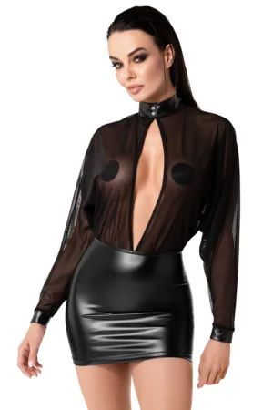 Mini robe Opium F348 wetlook et tulle - 94edenstreet.com - sexshop en ligne