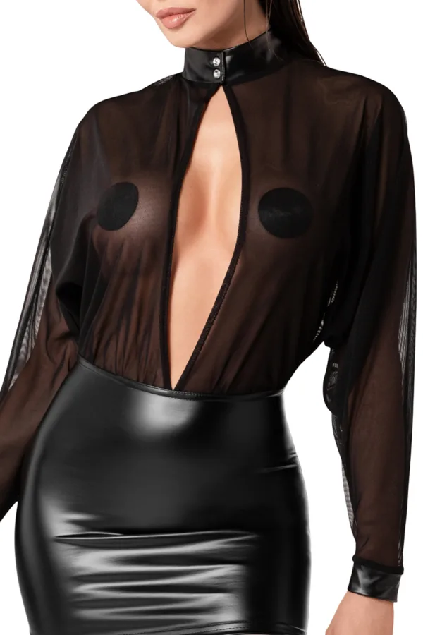 Mini robe Opium F348 wetlook et tulle - 94edenstreet.com - sexshop en ligne