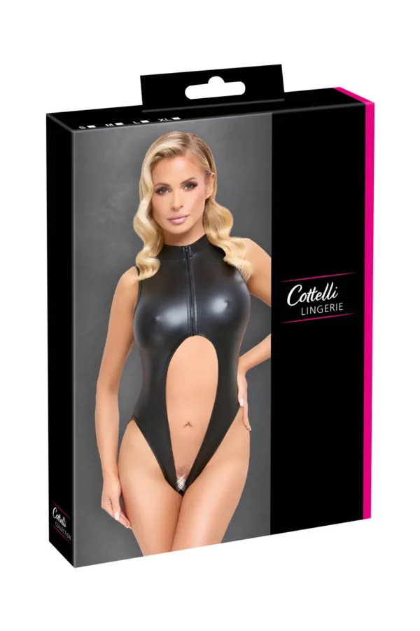Body noir ouvert à l’entrejambe – Cotelli Lingerie - 94edenstreet.com - sexshop en ligne