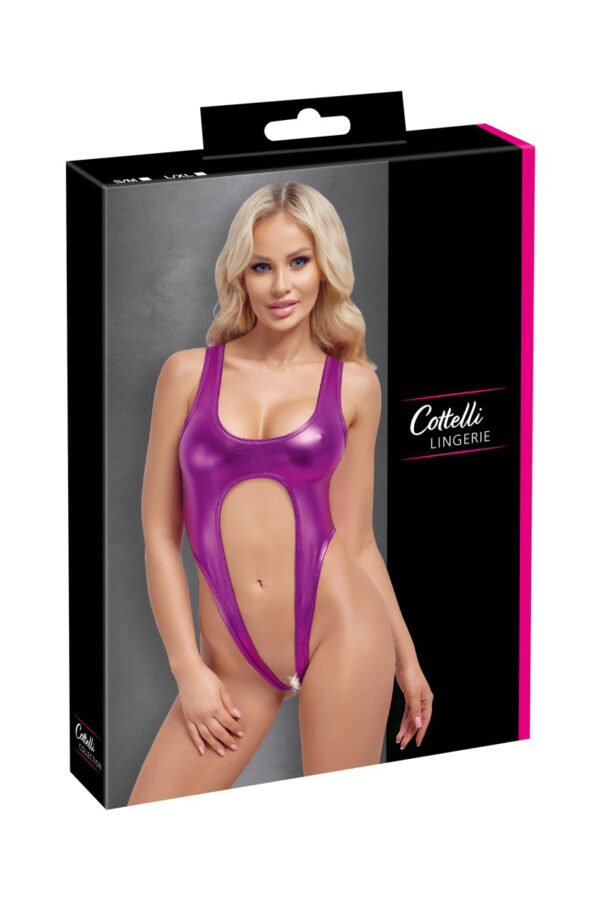 Body rose métallisé ouvert à l'entrejambe - Cotelli Lingerie – Image 4