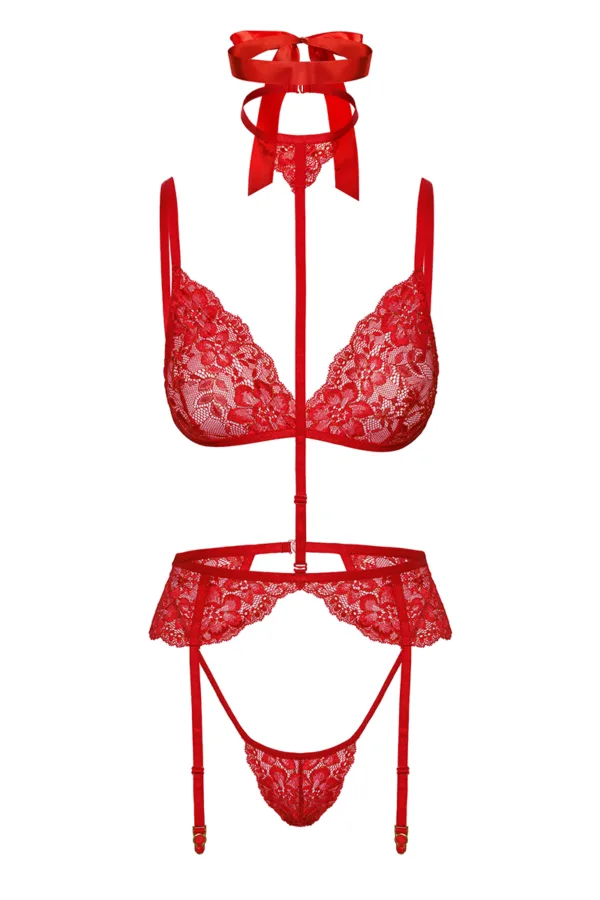 Ensemble 5 pièces Bondage Red Lace Kiss 243 – Kissable - 94edenstreet.com - sexshop en ligne