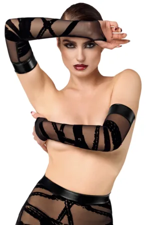 Gants longs floqués Bondesque F361 - Noir Handmade