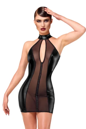 Mini robe tulle et wetlook Luxuria F370 - Noir Handmade