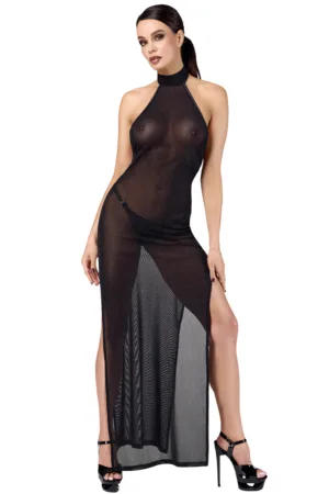 Robe longue en maille pailletée Onyx F372 - Noir Handmade